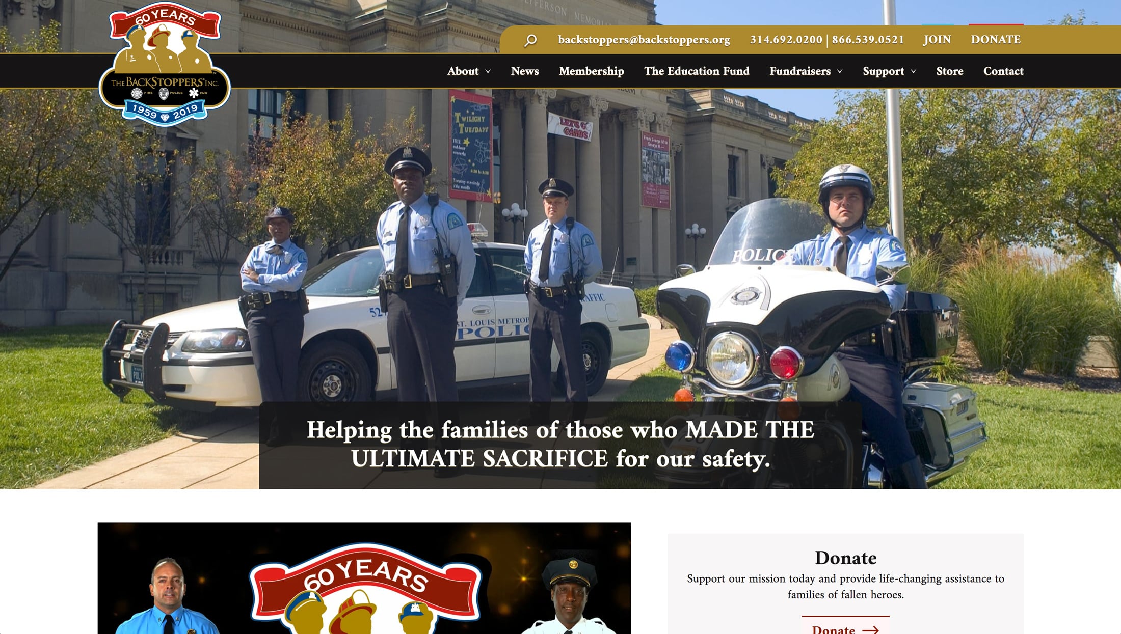 The BackStoppers website homepage
